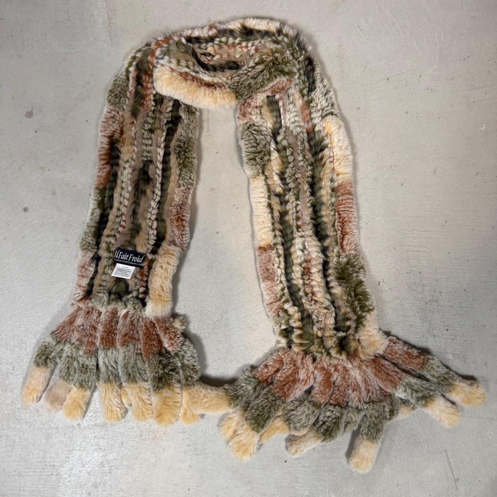 Il Fait Froid Multicolored Real Rabbit and Mink Tail Fur Scarf Patchwork Fringe